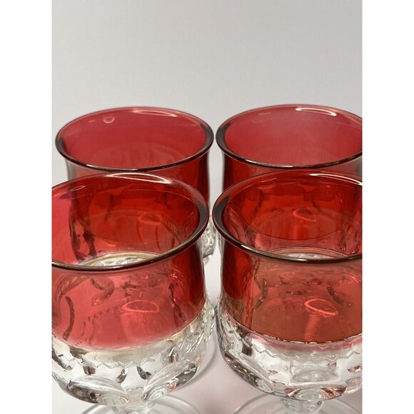 Set Of 4 Vintage Kings Crown Ruby Red Flash Thumbprint Water/Wine Goblets 4.25” - Picture 6 of 8